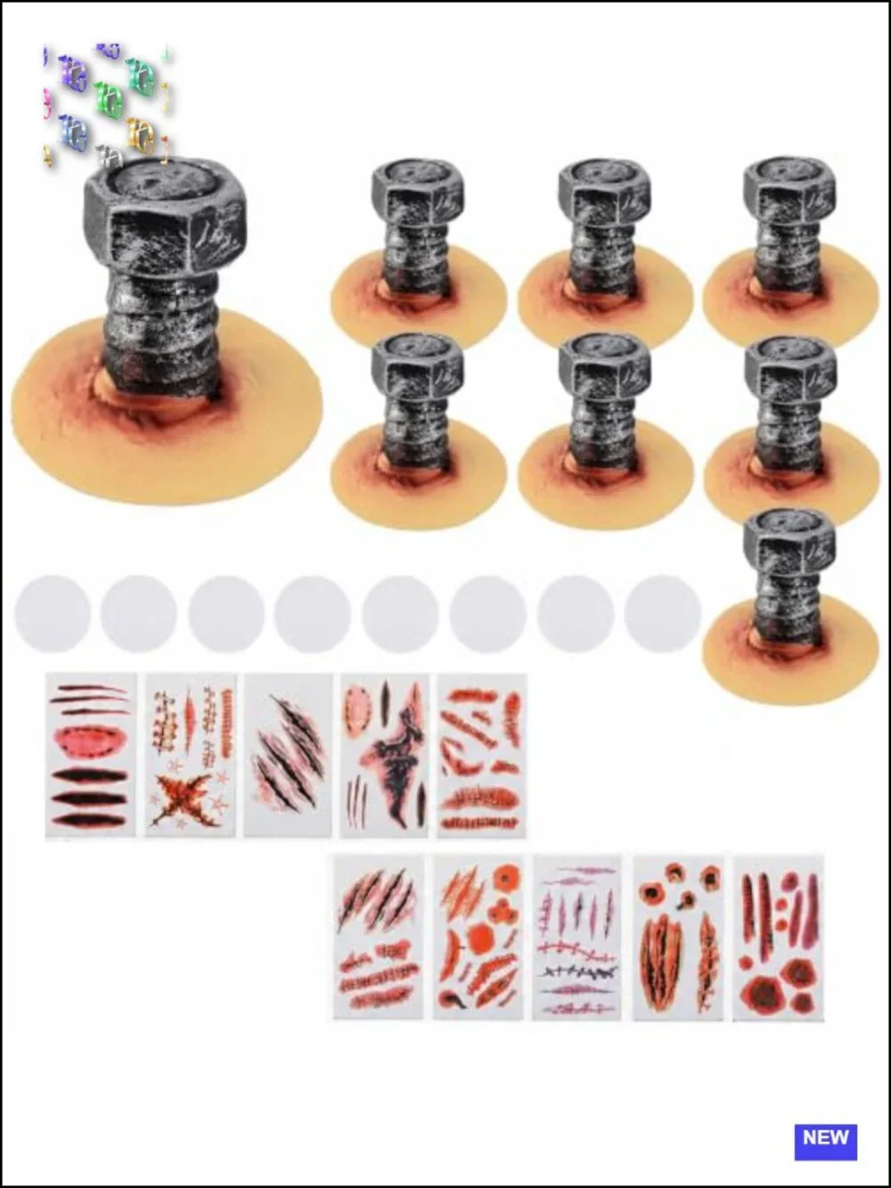 Halloween Neck Bolt Prosthetics Set w/ Tattoos - Scary Monster Costume Accessory
